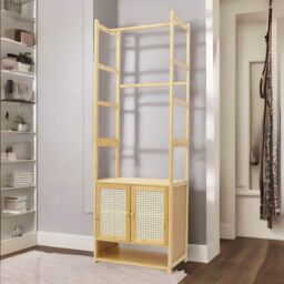 FURNOS Bamboo Hall Tree Coat Stand With Shoe Rack & Storage Cabinet in Natural - thumbnail 4