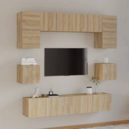Berkfield Home 8 Piece TV Cabinet Set Sonoma Oak Engineered Wood in Light Tan - thumbnail 2