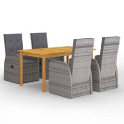 Berkfield Home 5 Piece Garden Dining Set with Cushions Grey Poly Rattan - thumbnail 2