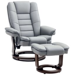 HOMCOM Swivel Manual Recliner & Footrest Set PU Leather Lounge Chair in Grey - thumbnail 2