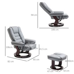 HOMCOM Swivel Manual Recliner & Footrest Set PU Leather Lounge Chair in Grey - thumbnail 3