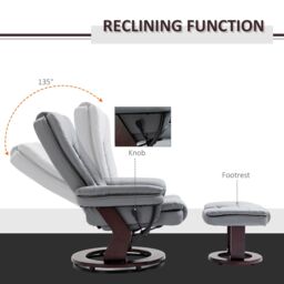 HOMCOM Swivel Manual Recliner & Footrest Set PU Leather Lounge Chair in Grey - thumbnail 4