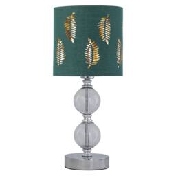 First Choice Lighting Chrome Two Ball Table Lamp with Dark Green Fern Shade in Silver - thumbnail 1