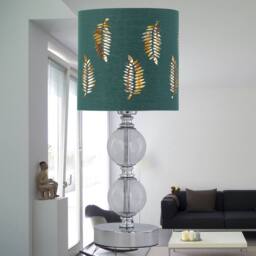 First Choice Lighting Chrome Two Ball Table Lamp with Dark Green Fern Shade in Silver - thumbnail 4