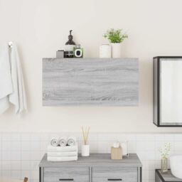 Berkfield Home Bathroom Wall Cabinet Grey Sonoma 80x25x40 cm Engineered Wood - Size: 80 x 25 x 40 cm - thumbnail 3