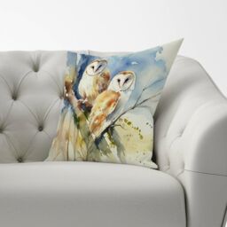 Warren Reed - Designer Barn Owls Watercolour Cushions in Brown - Size: 60 cm x 60 cm - thumbnail 2