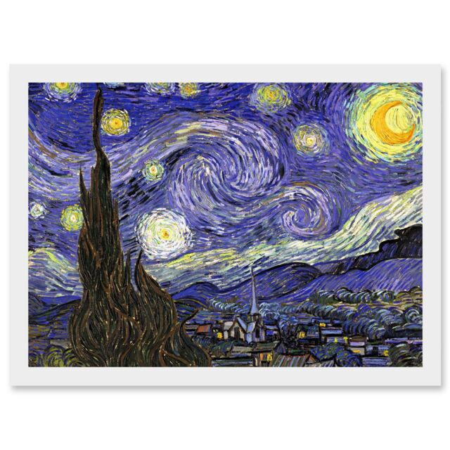 Artery8 Vincent Van Gogh Starry Night Strs Swirl 1888 A4 Artwork Framed Wall Art Print in White - image 1