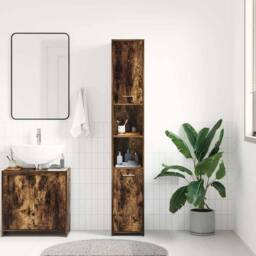 Berkfield Home Durable Bathroom Cabinet Smoked Oak 30x30x183.5 cm Engineered Wood in Brown - thumbnail 1