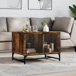 Berkfield Home Coffee Table with Glass Doors Smoked Oak 68.5x50x50 cm in Brown - thumbnail 1