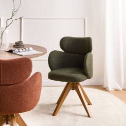 Wyld and Coco Nordique Swivel Dining Chair - Dark Green Bouclé Curved Backrest - thumbnail 1