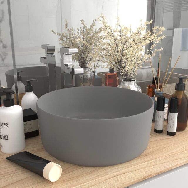 Berkfield Home Luxury Wash Basin Round Matt Light Grey 40x15 cm Ceramic - image 1
