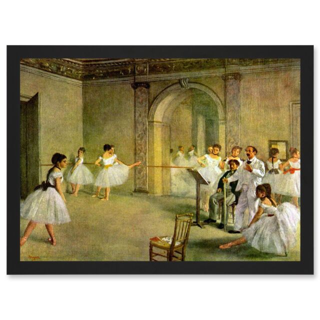 Artery8 Painting Degas Hall Opera Ballet Rue Peletier Dancers Artwork Framed Wall Art Print A4 in Black - image 1
