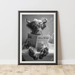 60 SECOND MAKEOVER Highland Cow Newspaper In Bath Quirky Animal Print - Size: A4 - thumbnail 1