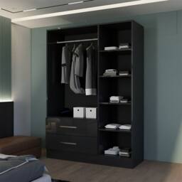 MN Furniture High Gloss 3 Door Mirrored Wardrobe with Drawers W120cm in Black - thumbnail 4