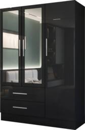 MN Furniture High Gloss 3 Door Mirrored Wardrobe with Drawers W120cm in Black - thumbnail 2