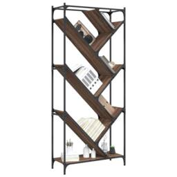 Berkfield Home Bookcase Brown Oak 79x30x180 cm Engineered Wood & Metal - Size: 79 x 30 x 180 cm - thumbnail 4