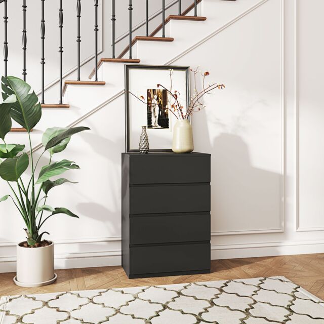 HOMCOM Bedroom Chest of Drawers, 4 Drawers Dresser, Drawer Unit in Black - image 1