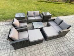 Fimous Outdoor Garden Furniture Sets 9 Pieces Wicker Rattan Furniture Manual Wicker Patio Sofa Patio Conversation Set with 2 Big Footstool - thumbnail 2
