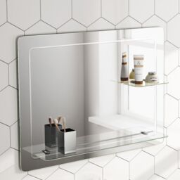 Nes Home Round Corner Mirror 800 x 600mm with Double Glass Shelf in Silver - thumbnail 1