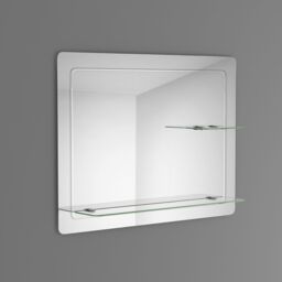 Nes Home Round Corner Mirror 800 x 600mm with Double Glass Shelf in Silver - thumbnail 2