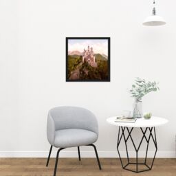 "Artery8 Wall Art Print Neuschwanstein Castle Bavaria Germany Landscape Photo Square Framed Picture 16X16 Inch in Black - Size: W16"" x H16""" - thumbnail 2