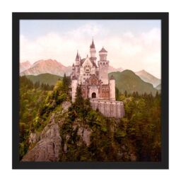 "Artery8 Wall Art Print Neuschwanstein Castle Bavaria Germany Landscape Photo Square Framed Picture 16X16 Inch in Black - Size: W16"" x H16""" - thumbnail 1
