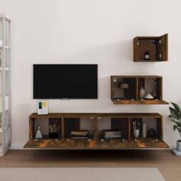 Berkfield Home 4 Piece TV Cabinet Set Smoked Oak Engineered Wood in Brown - thumbnail 3