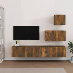Berkfield Home 4 Piece TV Cabinet Set Smoked Oak Engineered Wood in Brown - thumbnail 2