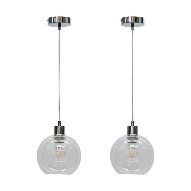 First Choice Lighting Set of 2 Barnum - Clear Glass Globe with Chrome Pendant Fittings - image 1