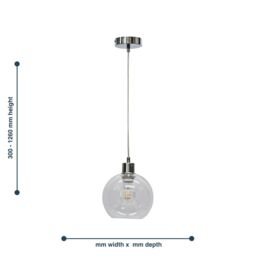 First Choice Lighting Set of 2 Barnum - Clear Glass Globe with Chrome Pendant Fittings - thumbnail 6