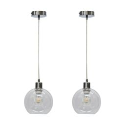 First Choice Lighting Set of 2 Barnum - Clear Glass Globe with Chrome Pendant Fittings - thumbnail 1