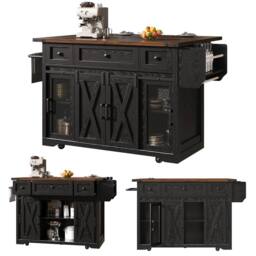 Merax Mobile Kitchen Island Trolley with Drop Leaf Worktop & Storage in Black - thumbnail 9