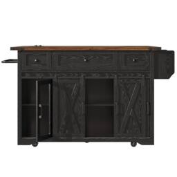 Merax Mobile Kitchen Island Trolley with Drop Leaf Worktop & Storage in Black - thumbnail 5