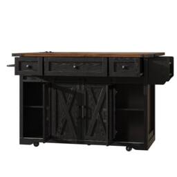 Merax Mobile Kitchen Island Trolley with Drop Leaf Worktop & Storage in Black - thumbnail 6
