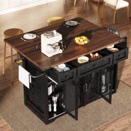Merax Mobile Kitchen Island Trolley with Drop Leaf Worktop & Storage in Black - thumbnail 4