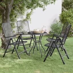 Berkfield Home Folding Garden Chairs 4 pcs Expanded Metal Mesh Anthracite in Black - thumbnail 2