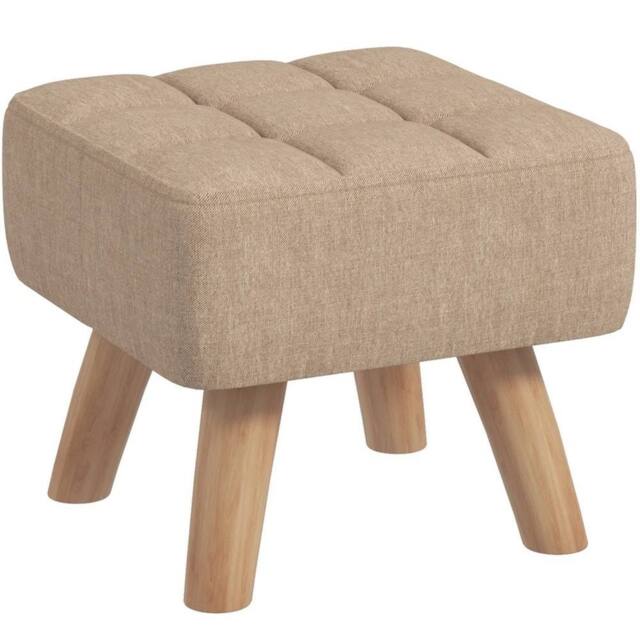 VOGREX Modern Fabric Footstool with Rubber Wood Legs, Brown - image 1