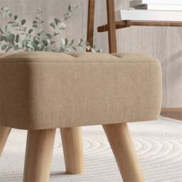 VOGREX Modern Fabric Footstool with Rubber Wood Legs, Brown - thumbnail 5