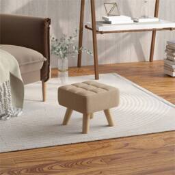 VOGREX Modern Fabric Footstool with Rubber Wood Legs, Brown - thumbnail 6