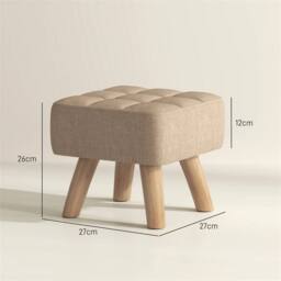 VOGREX Modern Fabric Footstool with Rubber Wood Legs, Brown - thumbnail 2