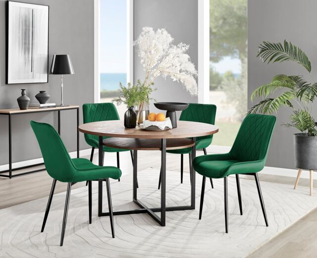 FurnitureboxUK Adley Brown Wood Storage Dining Table & 4 Pesaro Black Leg Chairs in Green - image 1