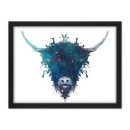 "Artery8 Wall Art Print Ink Splat Highland Cow Large Framed Wall Décor Art in White - Size: W18"" x H24""" - thumbnail 1