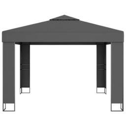 Berkfield Home Gazebo with Double Roof&LED String Lights 3x3 m Anthracite in Dark Grey - thumbnail 4