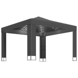 Berkfield Home Gazebo with Double Roof&LED String Lights 3x3 m Anthracite in Dark Grey - thumbnail 3