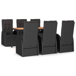 Berkfield Home 7 Piece Garden Dining Set Black Poly Rattan&Solid Wood Acacia