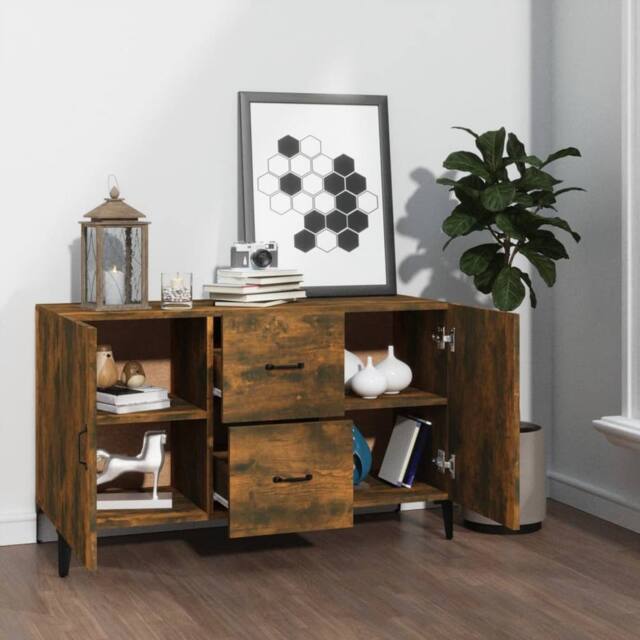 Berkfield Home Sideboard Smoked Oak 100x36x60 cm Engineered Wood in Brown - Size: 100 x 36 x 60 cm - image 1
