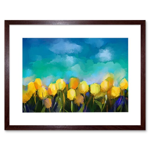 "Artery8 Wall Art Print Flower Yellow Tulips Painting Art Framed 9x7 inch in Brown - Size: W7"" x H9""" - image 1