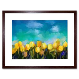 "Artery8 Wall Art Print Flower Yellow Tulips Painting Art Framed 9x7 inch in Brown - Size: W7"" x H9""" - thumbnail 1