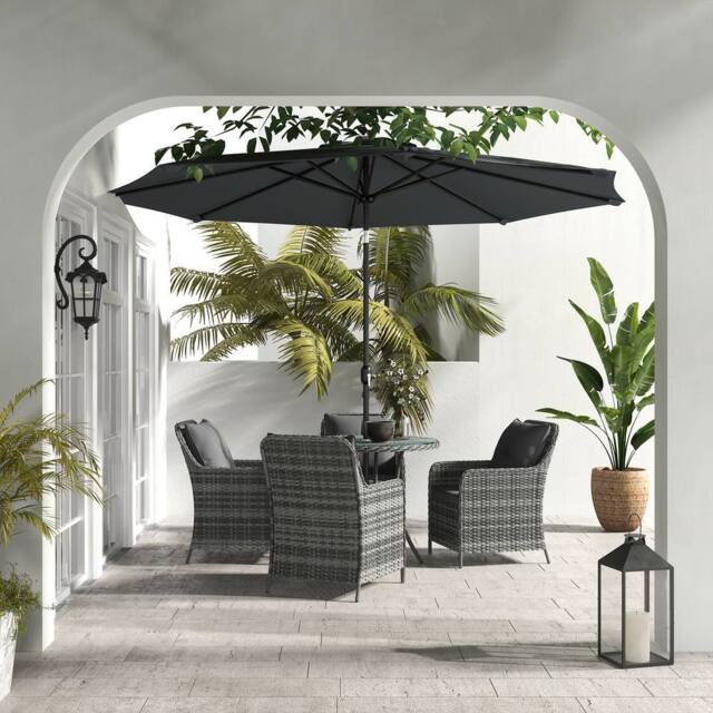 OUTSUNNY Luxury Rattan Garden Dining Set W/ Parasol, Cushions in Mid Grey - image 1