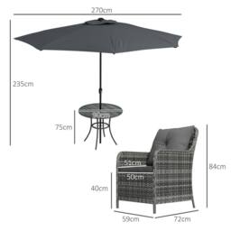 OUTSUNNY Luxury Rattan Garden Dining Set W/ Parasol, Cushions in Mid Grey - thumbnail 3